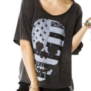 Brandy Melville Grey Skull Graphic Oversized Tee